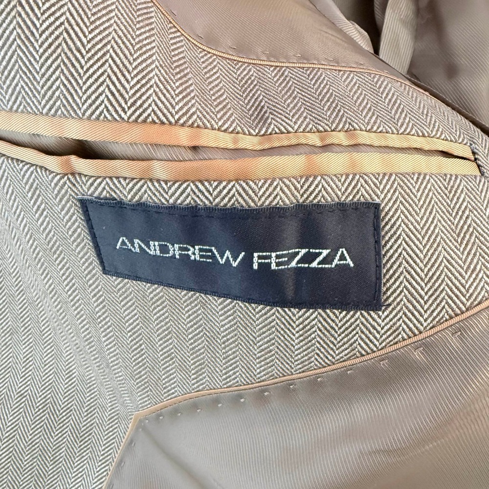 Andrew Fezza Men's Blazer 42R Tan Herringbone Tweed Sport Coat - Picture 6 of 15
